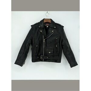 Men's Black Leather Biker Jacket Moto Belted Motorcycle Size 44